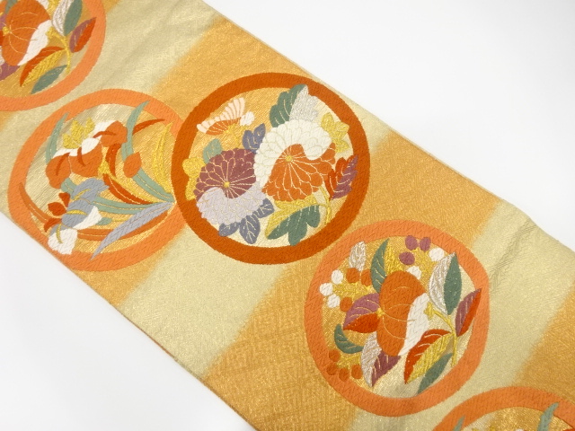 唐織　丸紋に花模様織り出し袋帯